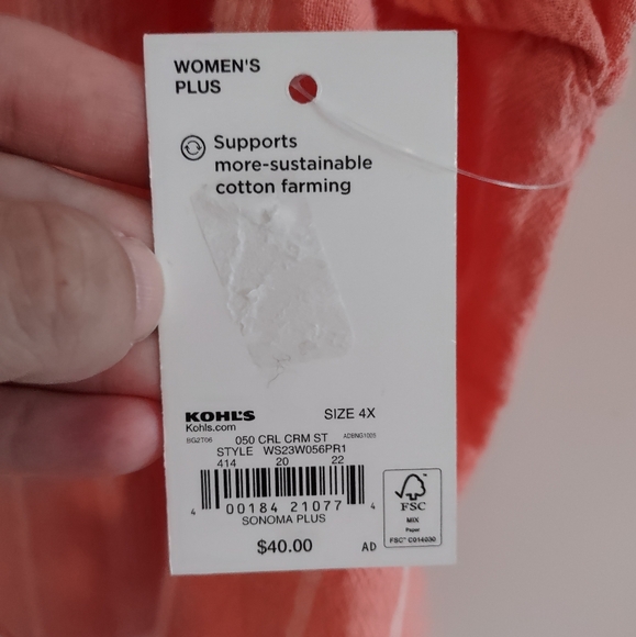 Sonoma Women's Plus Cotton Striped Boxy Flutter Shoulder Top NWT - Picture 3 of 13